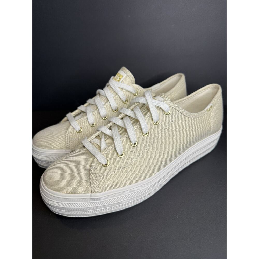 Keds Triple Kick Platform Sneakers Women’s 8.5 Cream Canvas Lace Up Shoes